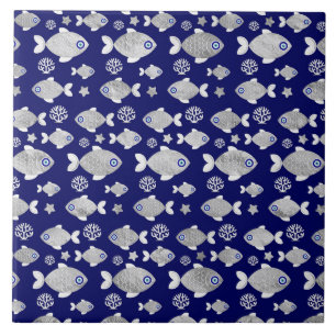 Silver Fish Evil Eye Patroon Tegeltje