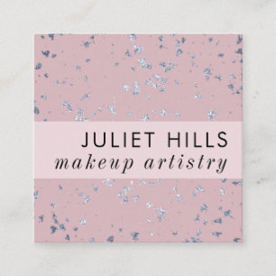 Silver Flakes en Blush Pink Square Visitekaartje