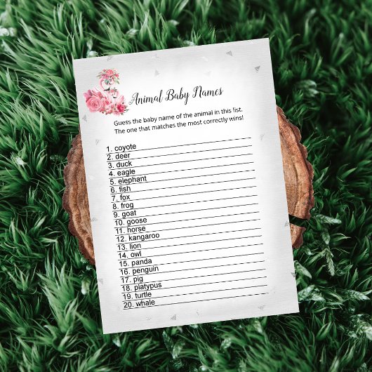 Silver Flamingo Ballerina Animal Baby Names Game Kaart