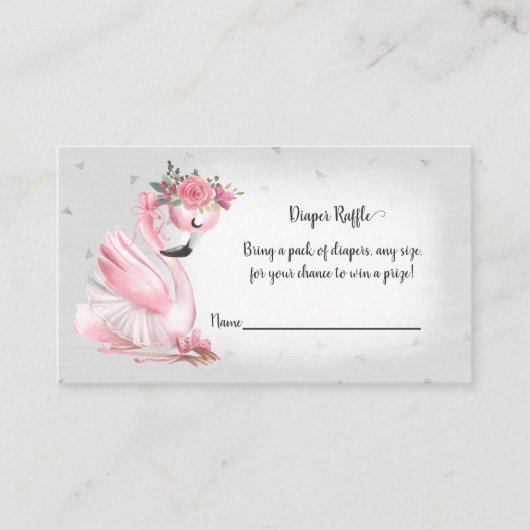 Silver Flamingo Ballet Baby shower Luier Raffle Informatiekaartje (Voorkant)