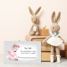Silver Flamingo Ballet Baby shower Luier Raffle Informatiekaartje