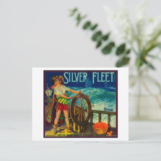 Silver Fleet Oranje LabelMentone, CA Briefkaart (Staand voorkant)