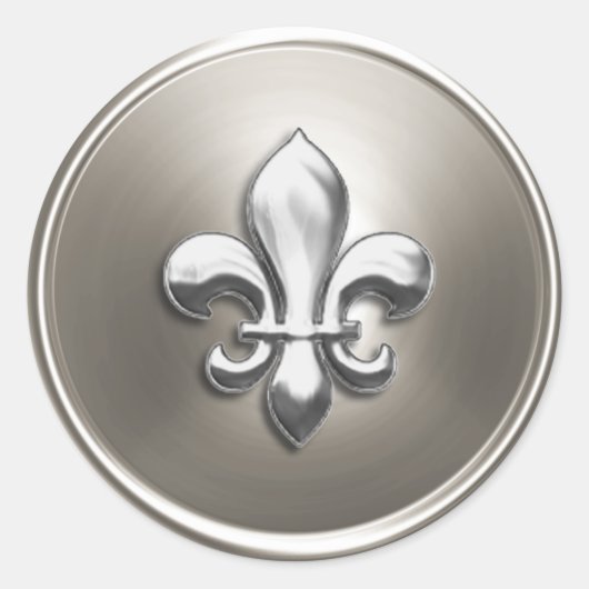 Silver Fleur de Lis Envelope Seal Embossed Kijk Ronde Sticker (Voorkant)