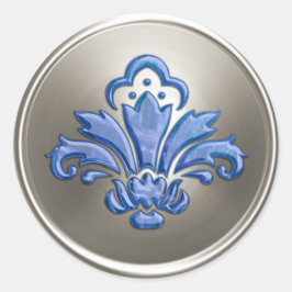 Silver Fleur de Lis Envelope Seal Embossed Kijk Ronde Sticker