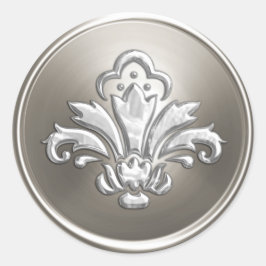 Silver Fleur de Lis Envelope Seal Embossed Kijk Ronde Sticker