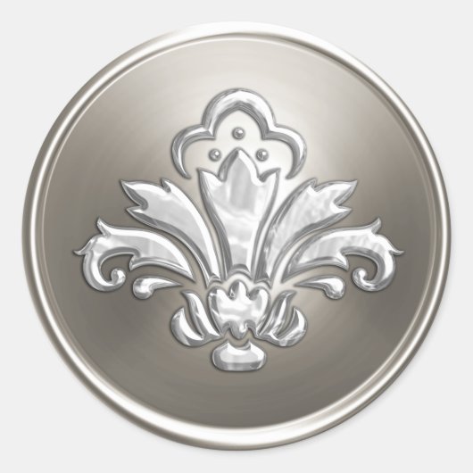 Silver Fleur de Lis Envelope Seal Embossed Kijk Ronde Sticker (Voorkant)