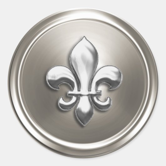 Silver Fleur de Lis Envelope Seal Embossed Kijk Ronde Sticker (Voorkant)