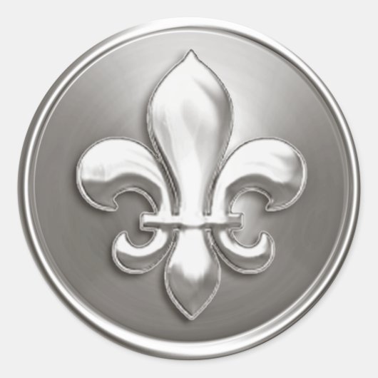 Silver Fleur de Lis Envelope Seal Embossed Kijk Ronde Sticker (Voorkant)