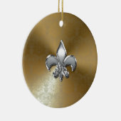 Silver Fleur-De-Lis op Gold Damask Keramisch Ornament (Rechts)