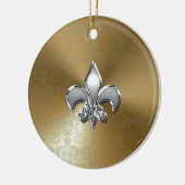 Silver Fleur-De-Lis op Gold Damask Keramisch Ornament (Links)