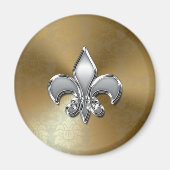 Silver Fleur-De-Lis op Gold Damask Magneet (Voorkant)