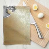 Silver Fleur-De-Lis op Gold Damask Theedoek (Quarter Fold)