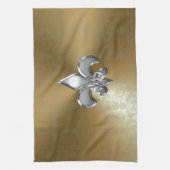 Silver Fleur-De-Lis op Gold Damask Theedoek (Verticaal)