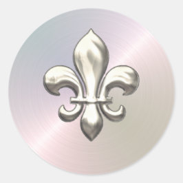 Silver Fleur de Lis op Pearl Ronde Sticker