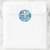 Silver Fleur de Lis op Twinkle Blue Ronde Sticker (Tas)