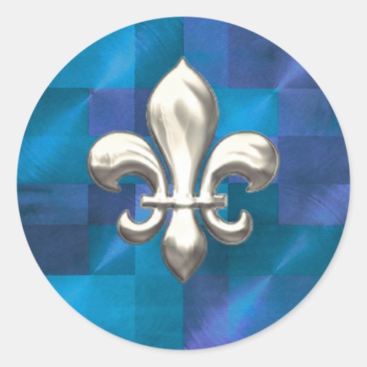 Silver Fleur de Lis over Abstracte blauwvintonijn Ronde Sticker (Voorkant)