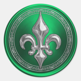Silver Fleur de Lis over groene achtergrond Ronde Sticker