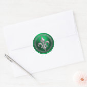 Silver Fleur de Lis over groene achtergrond Ronde Sticker (Envelop)