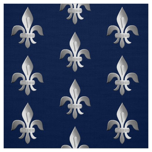 Silver Fleur-de-lis over indigo blue Stof (Swatch)