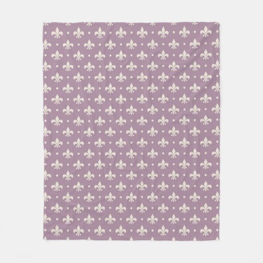 Silver Fleur De Lis-patroon op paarse achtergrond Fleece Deken (Voorkant)