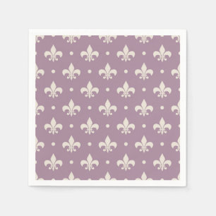 Silver Fleur De Lis-patroon op paarse achtergrond Servet