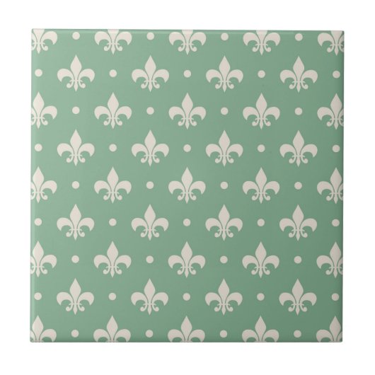 Silver Fleur De Lis pattern on green background Tegeltje (Voorkant)