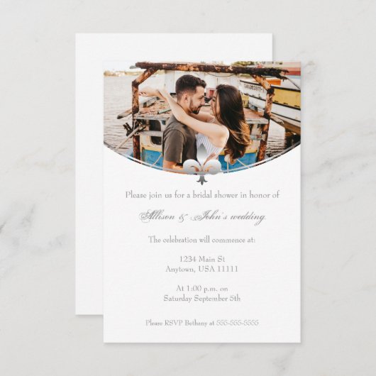 Silver Fleur de Lis Photo Vrijgezellenfeest Invite Kaart (Voorkant / Achterkant)