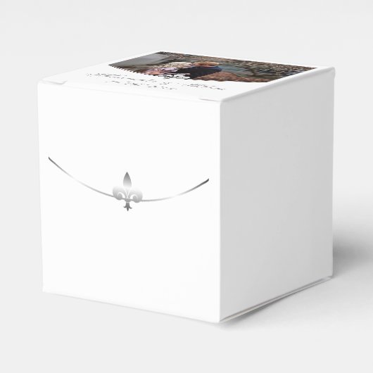 Silver Fleur de Lis Photo Wedding Favor Box Bedankdoosjes (Voorkant Zijde)
