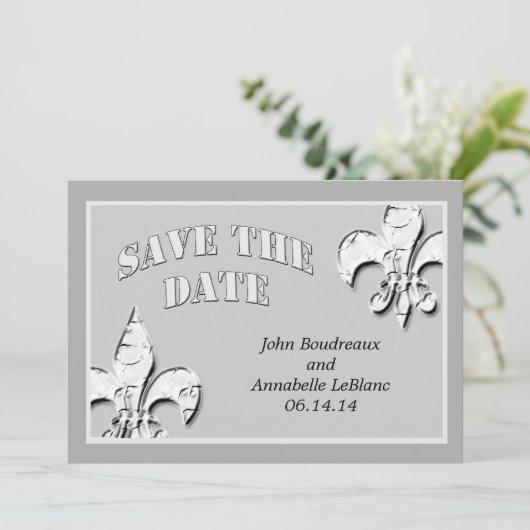 Silver Fleur de Lis sparen de Kaarten van de Datum (Staand voorkant)