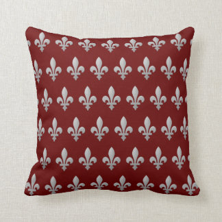 Silver Fleur de lys Floral Royal Red Sierkussen