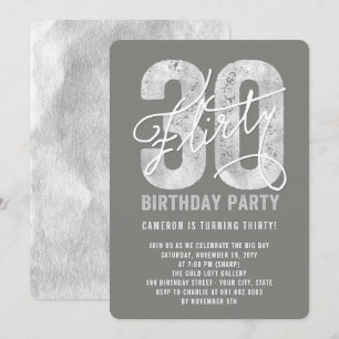Silver Flirty 30th Birthday Party Invite Kaart