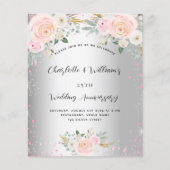 Silver Floral 25th bruiloft-uitnodiging Flyer (Voorkant)