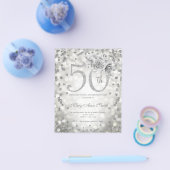 Silver Floral 50th Birthday Lights Invite Flyer (Enkel)