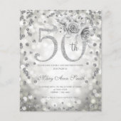 Silver Floral 50th Birthday Lights Invite Flyer (Voorkant)