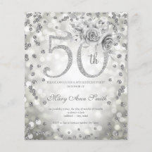 Silver Floral 50th Birthday Lights Invite Flyer
