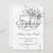 Silver Floral 50th Birthday Party Marble Kaart (Voorkant)