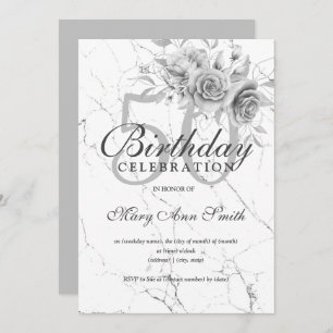 Silver Floral 50th Birthday Party Marble Kaart
