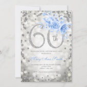 Silver Floral 60th Birthday Blue Lights Kaart (Voorkant)