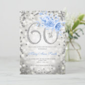 Silver Floral 60th Birthday Blue Lights Kaart (Staand voorkant)