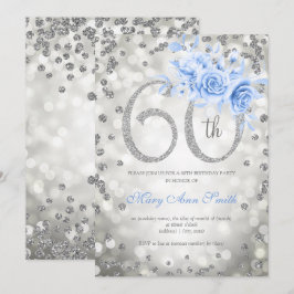 Silver Floral 60th Birthday Blue Lights Kaart