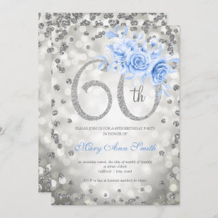 Silver Floral 60th Birthday Blue Lights Kaart