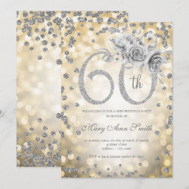 Silver Floral 60th Birthday Glam Lights Gold Kaart
