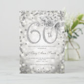 Silver Floral 60th Birthday Glam Lights Kaart (Staand voorkant)