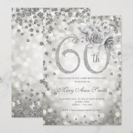 Silver Floral 60th Birthday Glam Lights Kaart