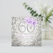 Silver Floral 60th Birthday Glam Lights Paars (Staand voorkant)