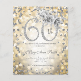 Silver Floral 60th Birthday Gold Lights Flyer