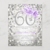 Silver Floral 60th Birthday Lichten Nodig Paars ui Flyer (Voorkant)