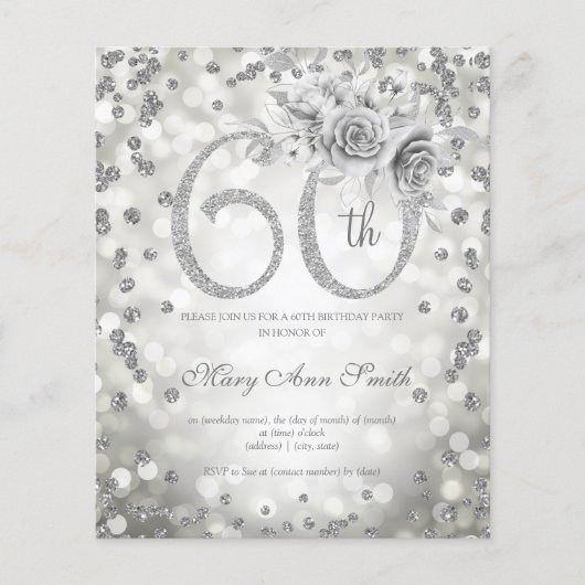 Silver Floral 60th Birthday Lights Flyer (Voorkant)
