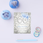 Silver Floral 60th Birthday Lights Invitation Blue Flyer (Enkel)