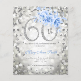 Silver Floral 60th Birthday Lights Invitation Blue Flyer